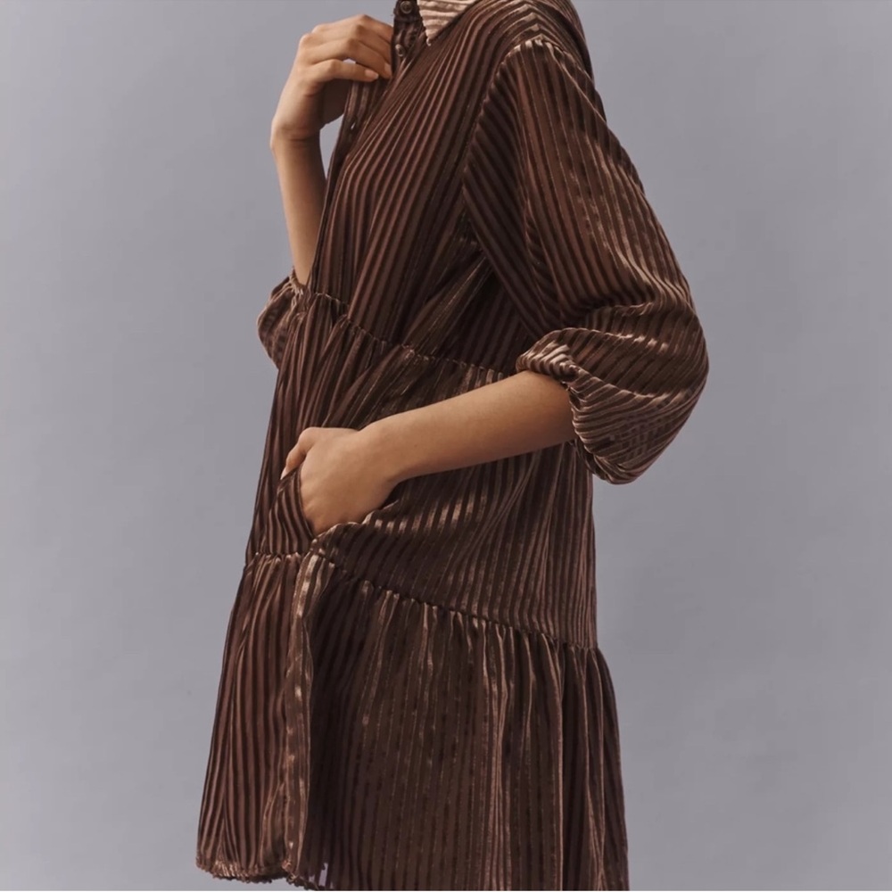 Maeve The Bettina Tiered Shirt Dress Mini Velvet (Anthropologie) Size Medium